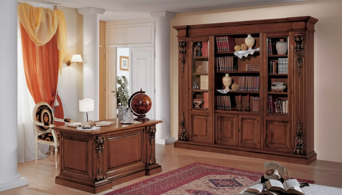 Klassieke bruine werkkamerset Bureau Boekenplank Tafel Plank