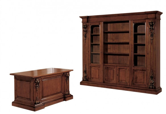 Klassieke bruine werkkamerset Bureau Boekenplank Tafel Plank