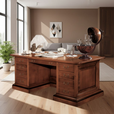 Bruin massief houten bureau Klassiek kantoormeubilair Werkkamertafel