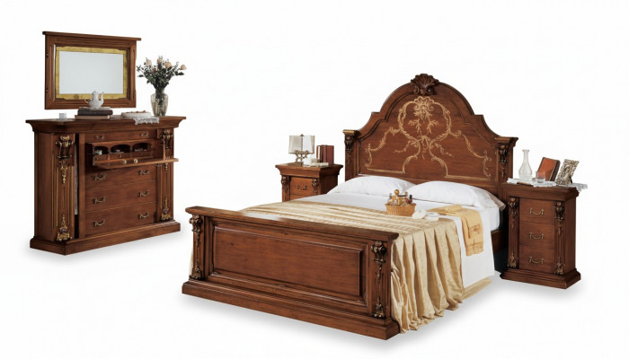 Klassieke bruine slaapkamer set bed 2x nachtkastjes dressoir set 5-delig
