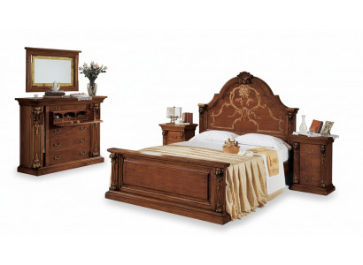 Klassieke bruine slaapkamer set bed 2x nachtkastjes dressoir set 5-delig