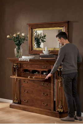 Slaapkamer commode met spiegel Klassiek meubilair 2-delig bed Kast