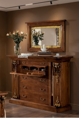 Slaapkamer commode met spiegel Klassiek meubilair 2-delig bed Kast