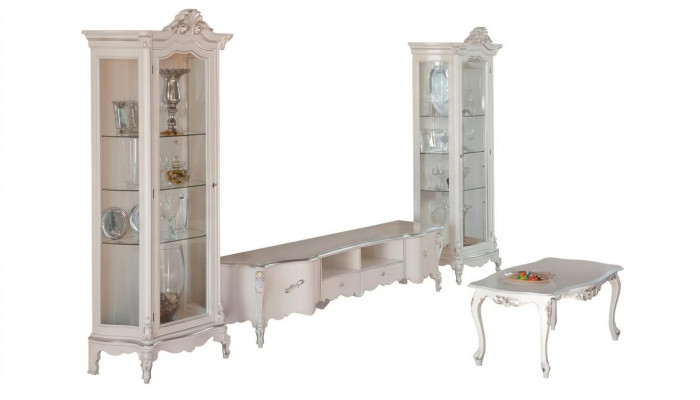 Witte woonkamer wandmeubel luxe meubels tv-standaard 2x vitrines salontafel