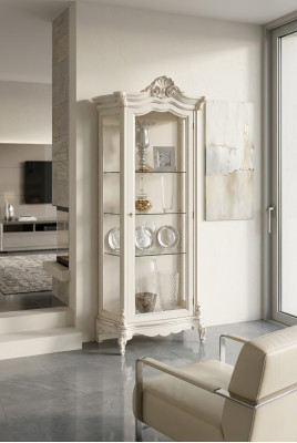 Luxe vitrine houten kast design kasten wit Italiaanse meubel vitrines