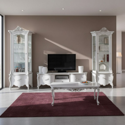Wit woonkamer set TV-standaard salontafel 2x vitrine luxe houten meubels