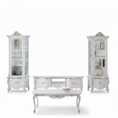 Wit woonkamer set TV-standaard salontafel 2x vitrine luxe houten meubels