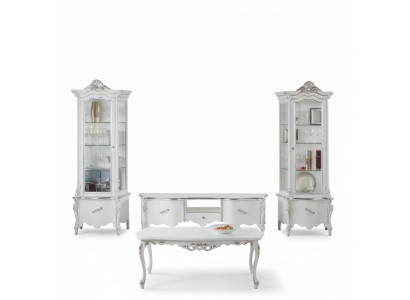 Wit woonkamer set TV-standaard salontafel 2x vitrine luxe houten meubels