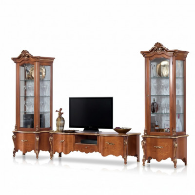 Klassieke tv-standaard Luxe 2x vitrine Woonkamer meubels Woonwand Hout