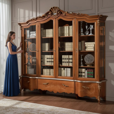 Klassieke luxe boekenkast massief houten meubels vitrinekast boekenkast schuifdeur