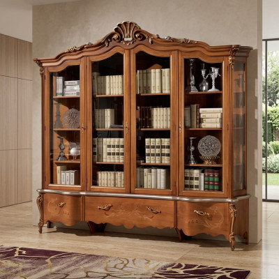 Klassieke luxe boekenkast massief houten meubels vitrinekast boekenkast schuifdeur