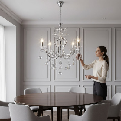 Luster Luxe Plafondlamp Kroonluchter Plafondlamp Zilver Kristal
