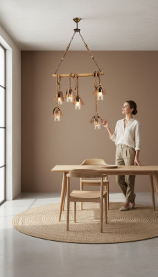 Lamp Plafondlamp Kandelaar Kroonluchter Hanglamp Bamboe Glas Bruin
