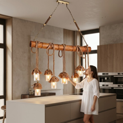 Moderne houten kroonluchter, pronkkroonluchter, plafondlamp, bamboe kroonluchter.