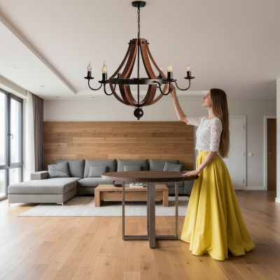 Bruine kroonluchter plafondlamp houten kroonluchter lamp luchter
