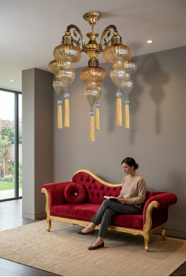 Luster Plafondlamp Kroonluchter Plafondlamp Lampen Glas Geel Modern
