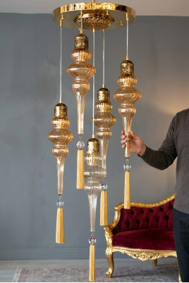 Luster Ronde Plafondlamp Kroonluchter Plafondlamp Lampen Glas Goud