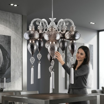 Hanglamp Luster Kroonluchter Plafondlamp Lamp Glas Zilver Nieuw