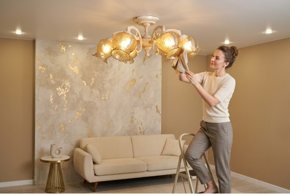 Plafondlamp Plafonnière Luster Kroonluchter Lampen Glas Beige Kunst