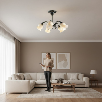 Plafondlamp Kroonluchter Hanglamp Lampen Glas Grijs Beige