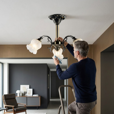 Plafondlamp Bloemen Kroonluchter Hanglamp Lamp Glas Grijs