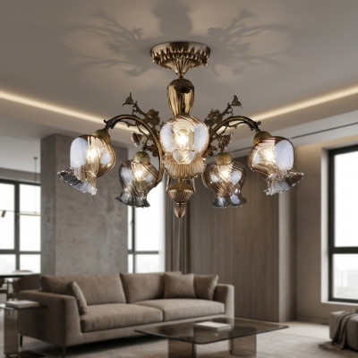 Plafondlamp Plafonnière Bloem kroonluchter Kandelaar Lamp Glas Bruin
