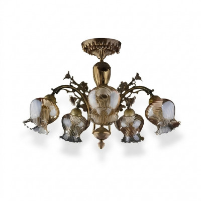 Plafondlamp Plafonnière Bloem kroonluchter Kandelaar Lamp Glas Bruin