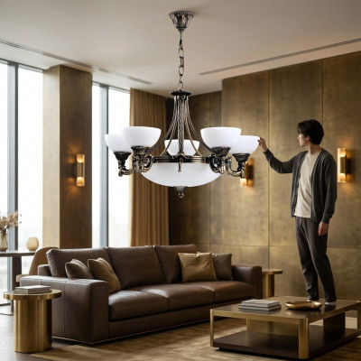 Luster plafondlamp plafondluchter kroonluchter glas wit lampen kunst