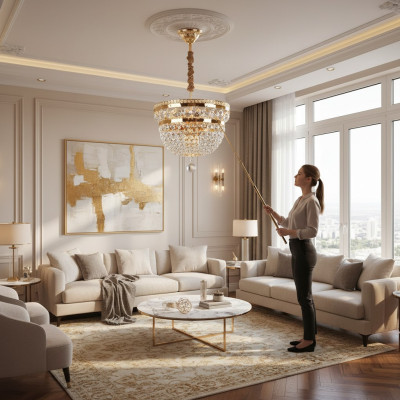 Ronde luxe kroonluchter plafondlamp plafondverlichting kroonluchter goud kristal kunst