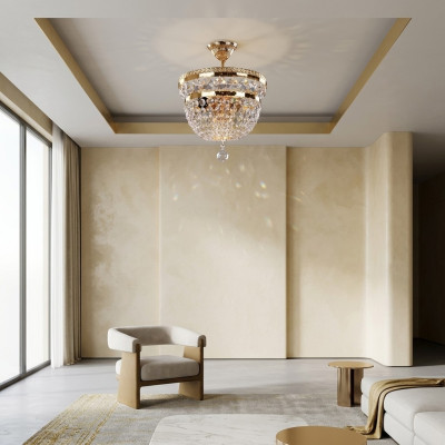 Ronde luxe kroonluchter plafondlamp plafondverlichting kroonluchter goud kristal kunst