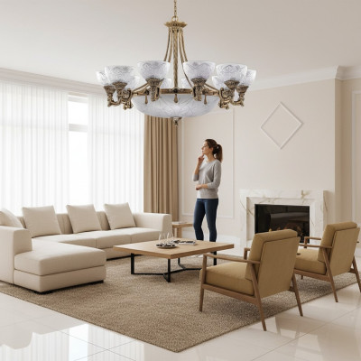 Kroonluchter luchter plafondlamp plafonnière lamp glas goud grijs