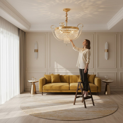 Plafondlamp Luxe Kroonluchter Plafondlamp Luster Goud Kristal