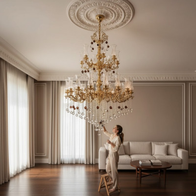Luxe plafondlamp Gouden kroonluchter Hanglamp Luchter Kristal 130x280cm