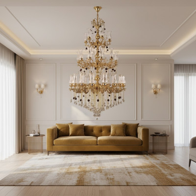 Luxe plafondlamp Gouden kroonluchter Hanglamp Luchter Kristal 130x280cm