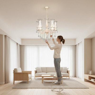 Klassieke kroonluchter Plafondlamp Crème Kristallen Hanglamp Plafonnière