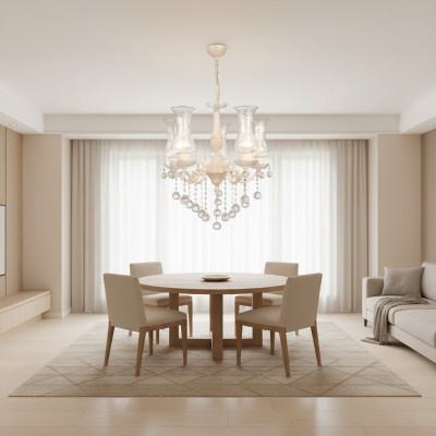 Klassieke kroonluchter Plafondlamp Crème Kristallen Hanglamp Plafonnière