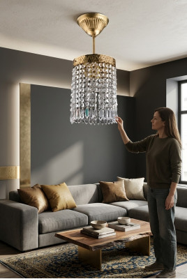 Luster Plafondlamp Lamp Goud Kroonluchter Plafondlamp Kristal Art