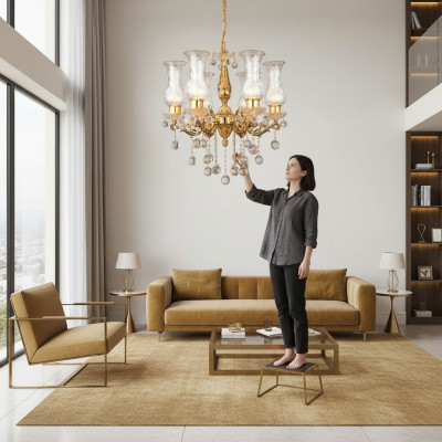 Plafondlamp Plafondluchter Kroonluchter Goud Kandelaar Kristallen lamp