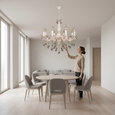 Luster Plafondlamp Kroonluchter Beige Kristallen Lamp