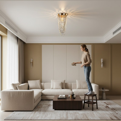Luxe plafondlamp kroonluchter gouden plafondlamp kroonluchter kristal kunst