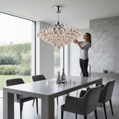 Luster Plafondlamp Kroonluchter Zilver Kristallen Plafonnière Lamp