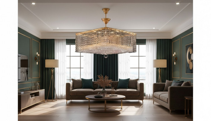 Luxe kroonluchter plafondlamp goud kristal kunst