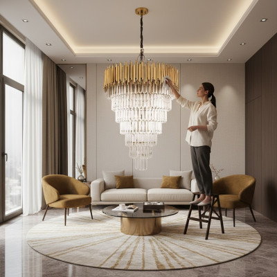 Kroonluchter kroonluchter plafondlamp luxe plafondlamp kristal goud kegel