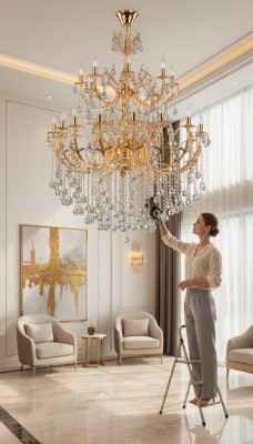 Koninklijke luxe kroonluchter plafondlamp goud plafondlamp kroonluchter kristal