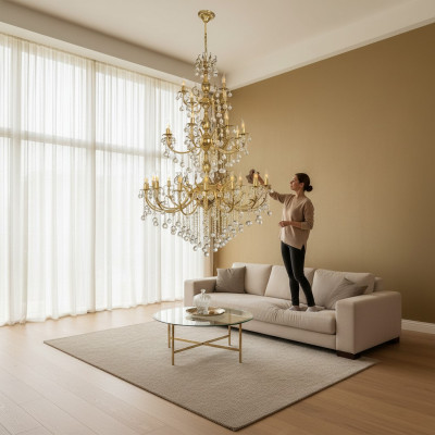 Luster Kroonluchter Plafondlamp xxl Luxe Goud Plafondlamp Kristal