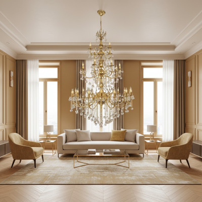 Luster Kroonluchter Plafondlamp xxl Luxe Goud Plafondlamp Kristal