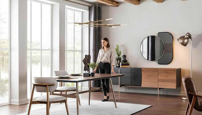 Luxe dressoir spiegel commode lagekast eetkamer meubelset gloednieuw