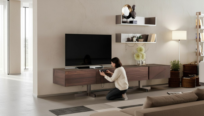 Moderne, elegante tv-kast gemaakt van hoogwaardig en duurzaam hout.