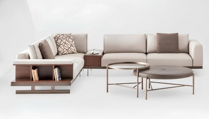 Moderne Beige Hoekbank Luxe L-vormige Bank Stoffen Bankstellen Woonkamermeubels