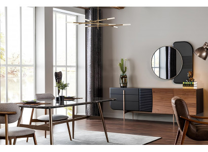 Eettafel Eethoek Eetkamerstoelen Dressoir Set 7-delig Marmer Zwart